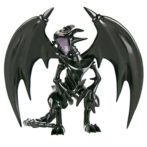 Black dragon toy figure with wings and open mouth.