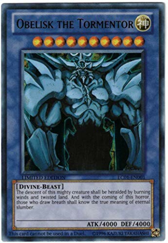 Obelisk the Tormentor Yu-Gi-Oh card with stats and description.