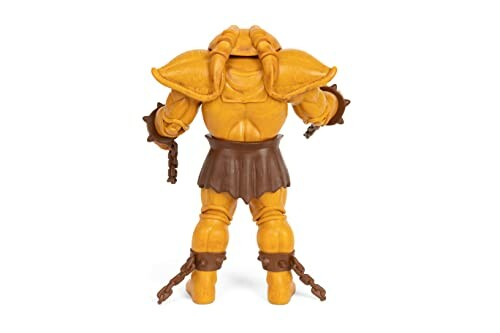 Back view of a vintage action figure with brown armor and chains