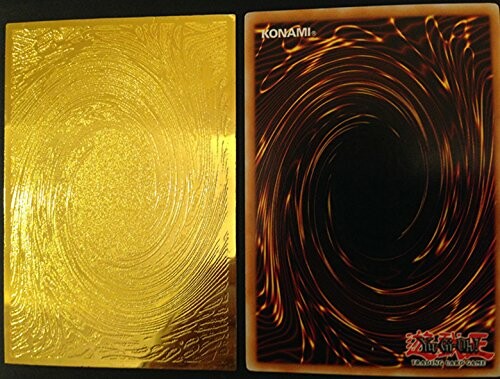 Back of two Yu-Gi-Oh! trading cards, one gold and one standard.