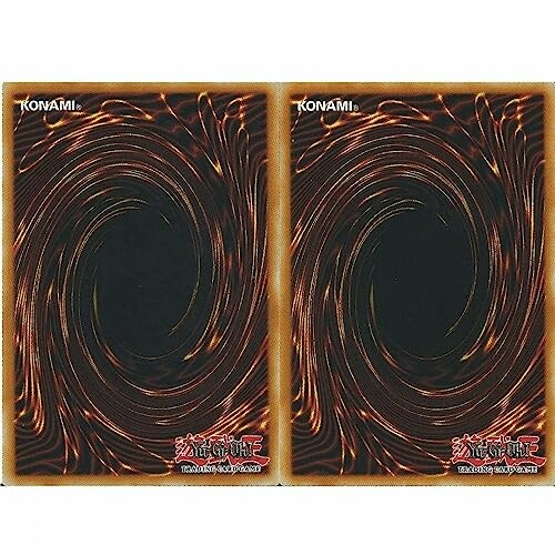 Backs of two Yu-Gi-Oh! trading cards with spiral design.