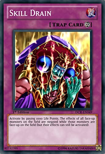 Yu-Gi-Oh! Skill Drain trap card with character illustration and card details.